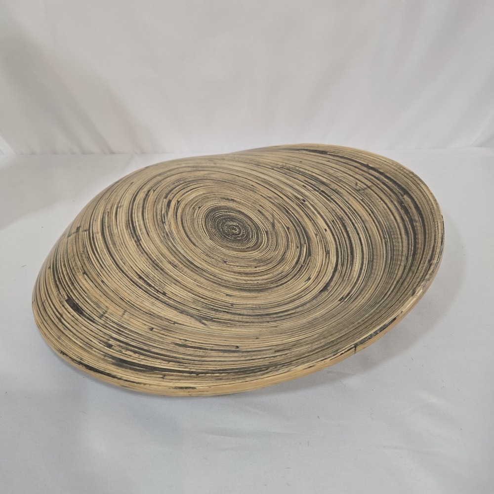 Large 16" Vietnamese Coiled Bamboo Bowl Freeform Wavy Sculptural Centerpiece